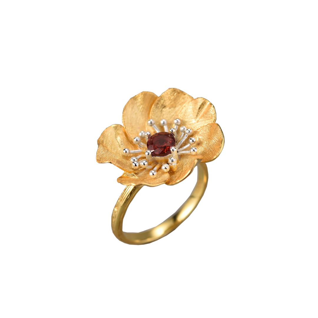 Sliver ring, shape as Flower with stone, Chandi earring, chandi ring, 18k gold plated, chandi online store.