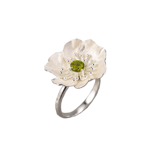 Sliver ring, shape as Flower with stone, Chandi earring, chandi ring, 18k gold plated, chandi online store.